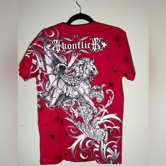 Sz S Sakkas Lion and Vines Metallic Silver Embossed Cotton Mens Fashion T-Shirt - Picture 4 of 5